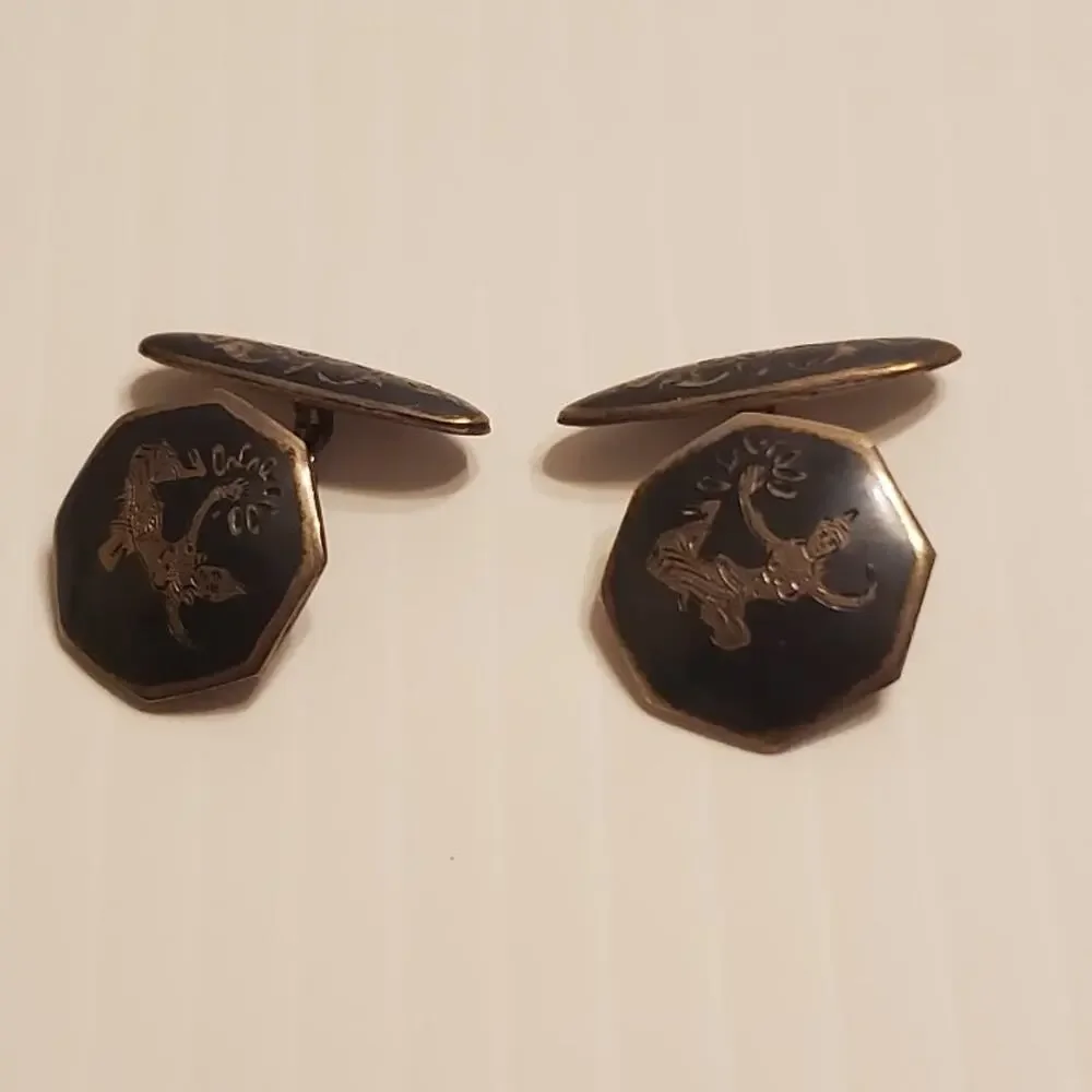 Vintage Sterling Silver Siam lady Dancing Dancer Cufflinks by Niello